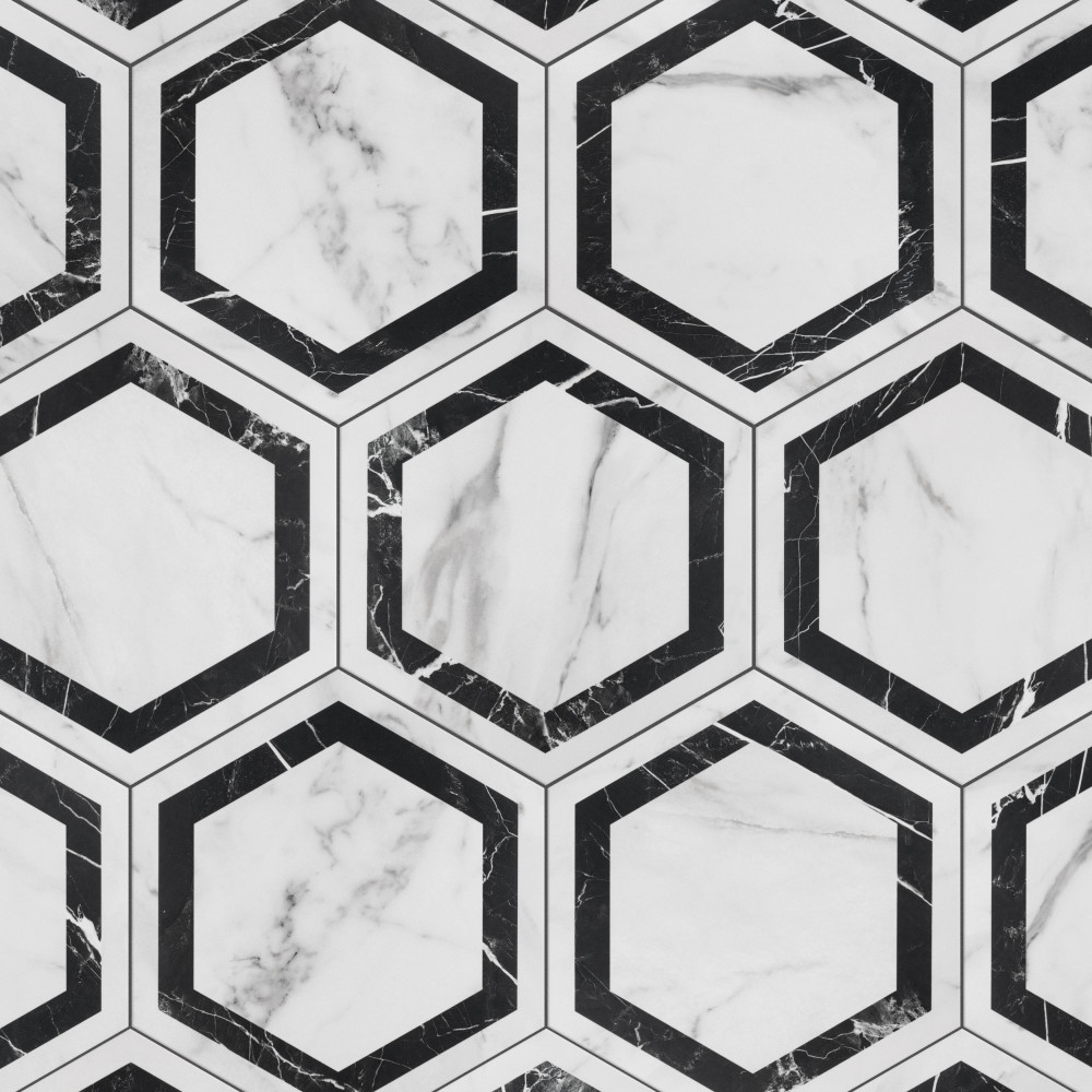 Marbilia Hex Venato Black Geo with Biotech 11 in. x 13 in. Porcelain Floor and Wall Tile