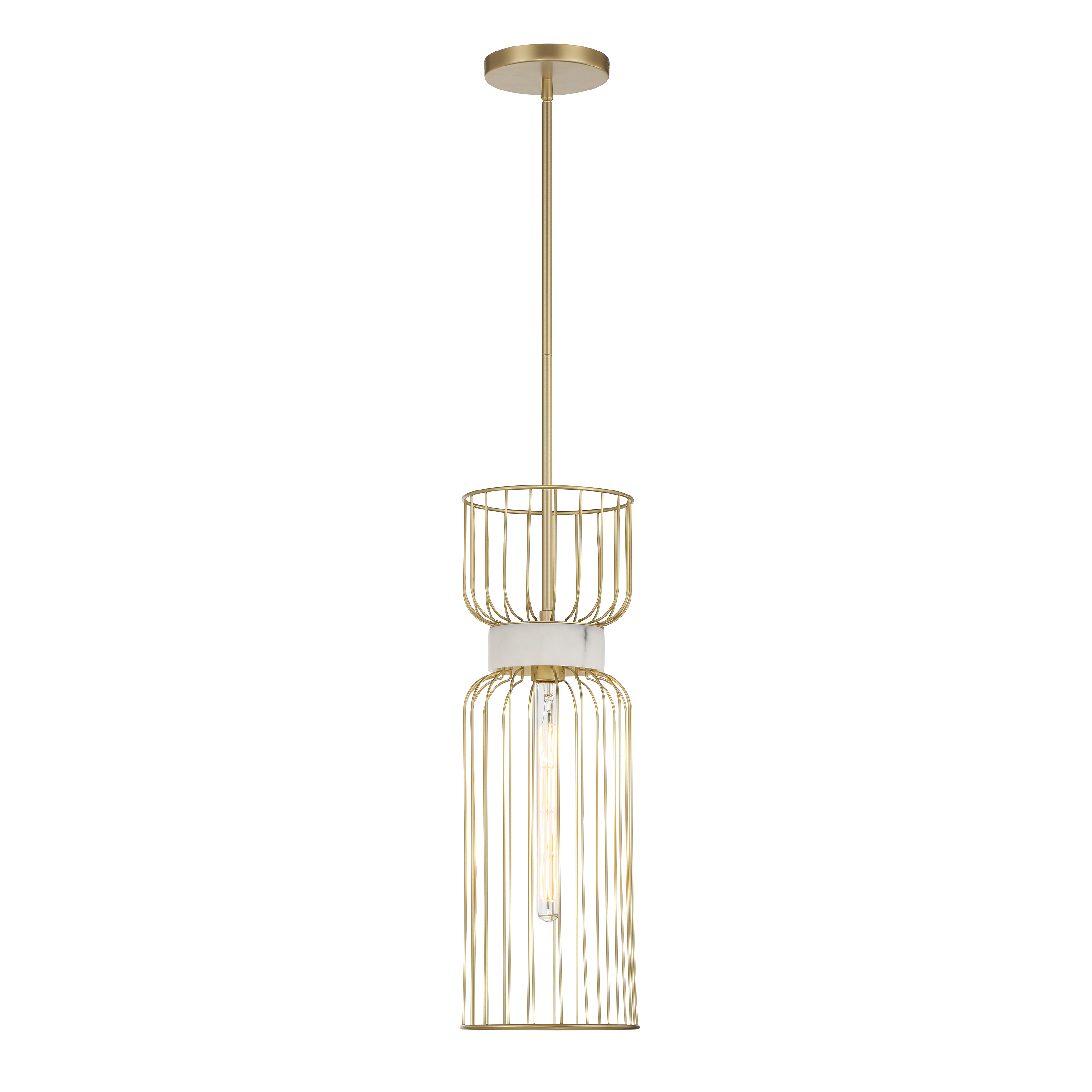 Robin Baron's Park Slope mini pendant combines sophisticated Nouveau Gold finish with soft faux alabaster diffusion. At 8 inches wide, this compact fixture delivers refined style perfect for intimate spaces and task lighting. - alternate view