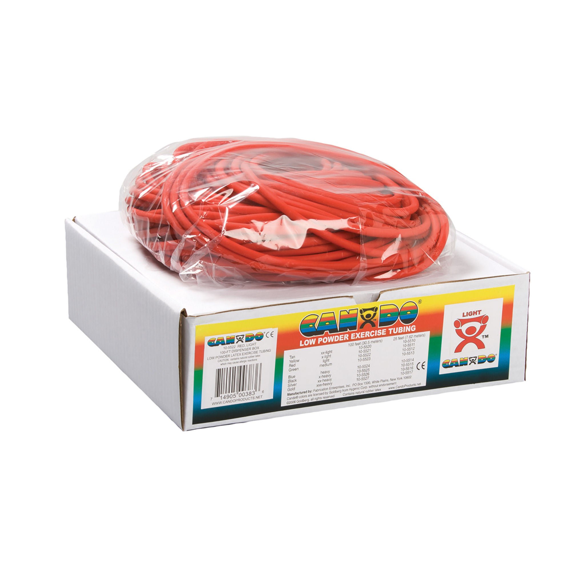 CanDo® Low Powder Exercise Resistance Tubing, Red, 100', Light Resistance