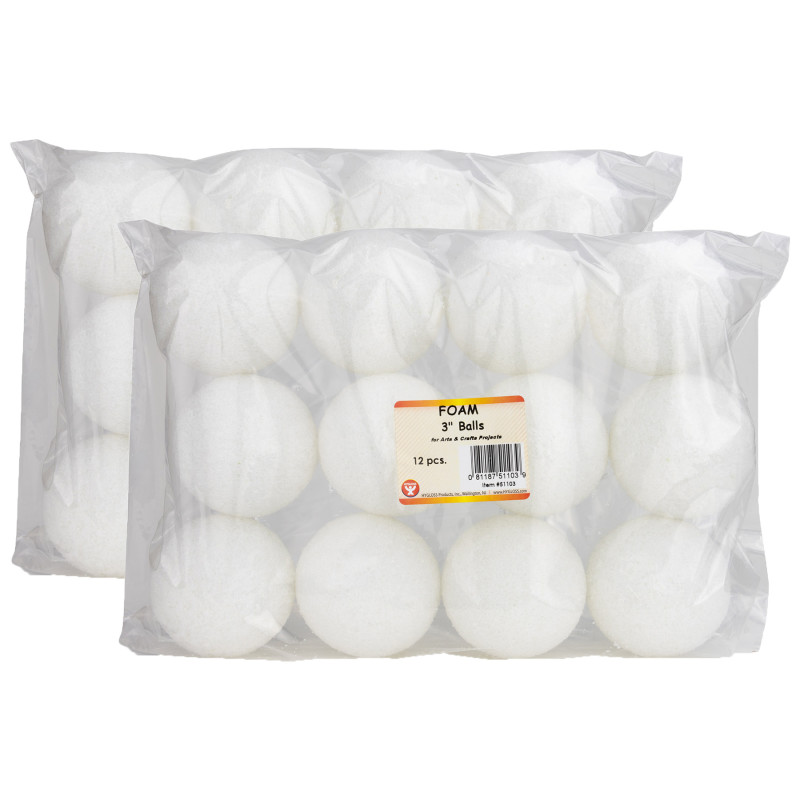 Craft Foam Balls, 3 Inch, White, 12 Per Pack, 2 Packs