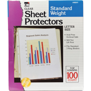 Sheet Protectors, Standard Weight, Letter Size, Clear, Box of 100