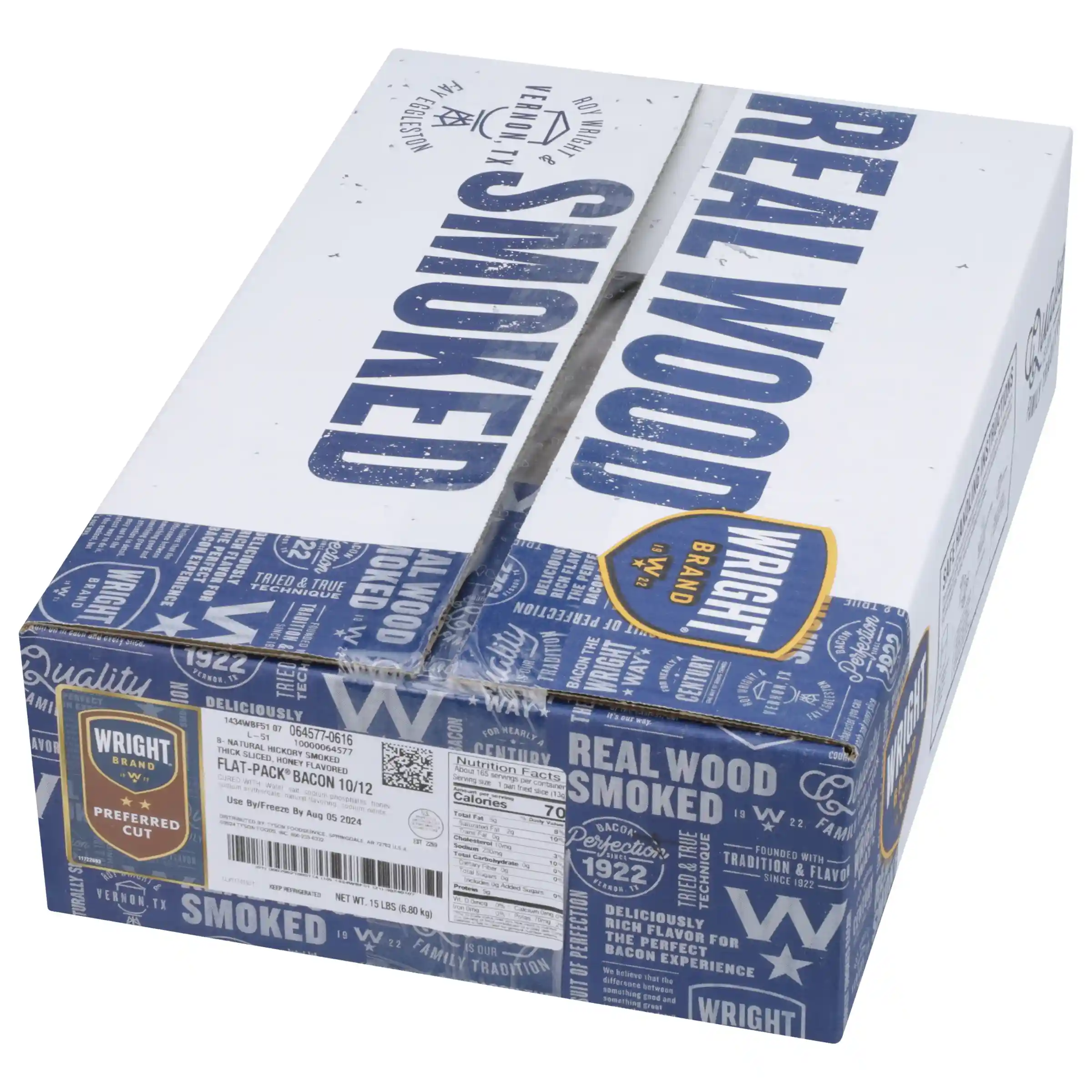 Wright® Brand Applewood Smoked Thin Sliced Honey Flavored Flat-Pack® Bacon, 15 lb, 10-12 Slices per Pound, Gas Flushed_image_5