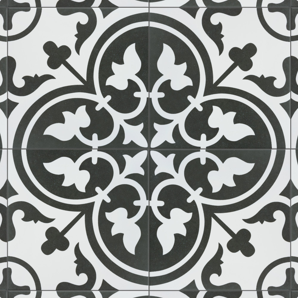 Arte Clover Black 9-3/4 in. x 9-3/4 in. Porcelain Floor and Wall Tile