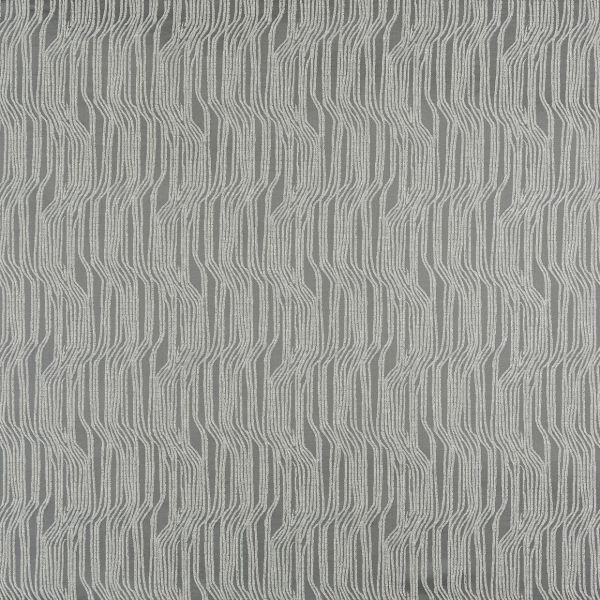 Gray woven wallpaper with vertical, irregular pale-gray wavy lines; pattern repeats across the whole surface, forming textured ribbon-like columns on an evenly lit, flat sample panel.