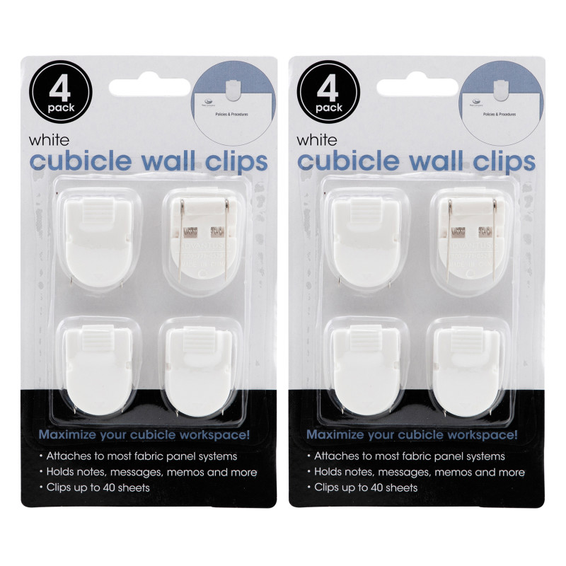 Wall Clips For Fabric Panels, White, 40 Sheet Capacity, 4 Per Pack, 2 Packs