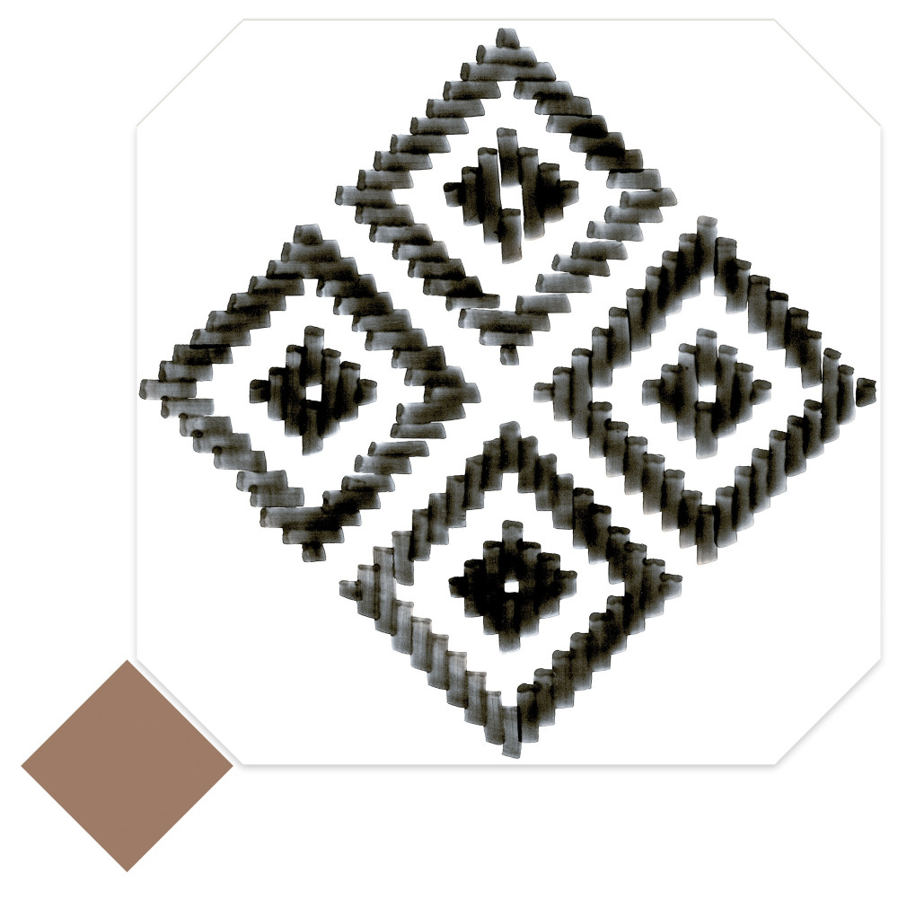 Vaudeville Octagon Deco Sombra with Taco Marron 7-7/8 in. x 7-7/8 in. Porcelain Floor and Wall Tile