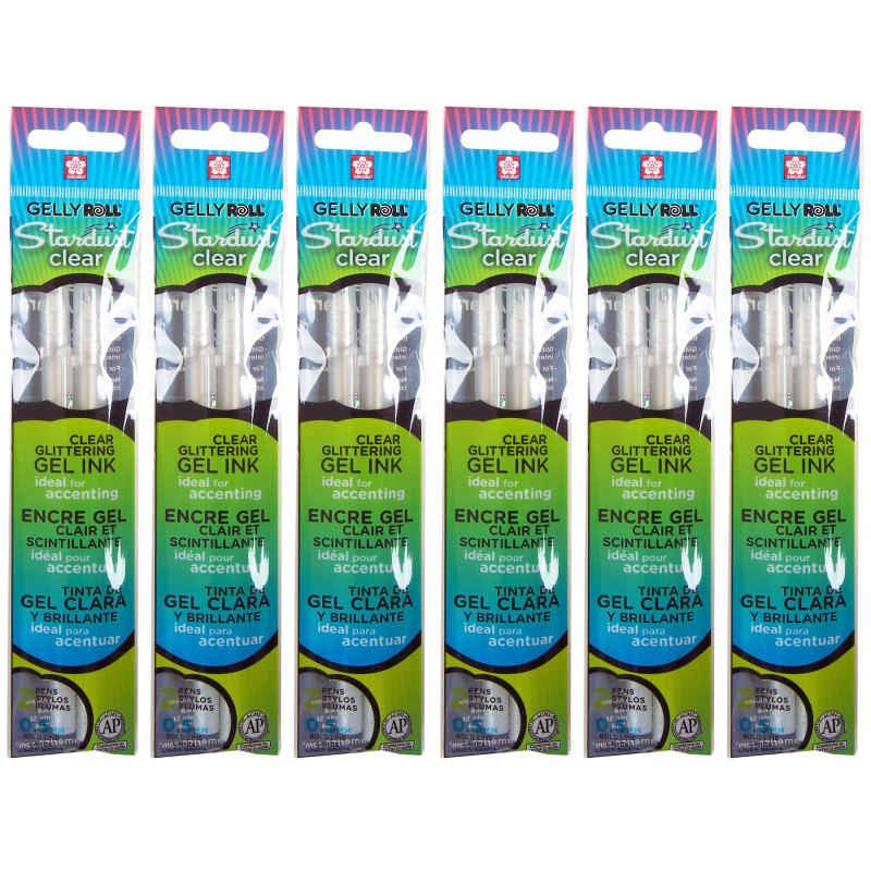 Gelly Roll Stardust Clear Glittering Gel Ink Pens, 2 Per Pack, 6 Packs