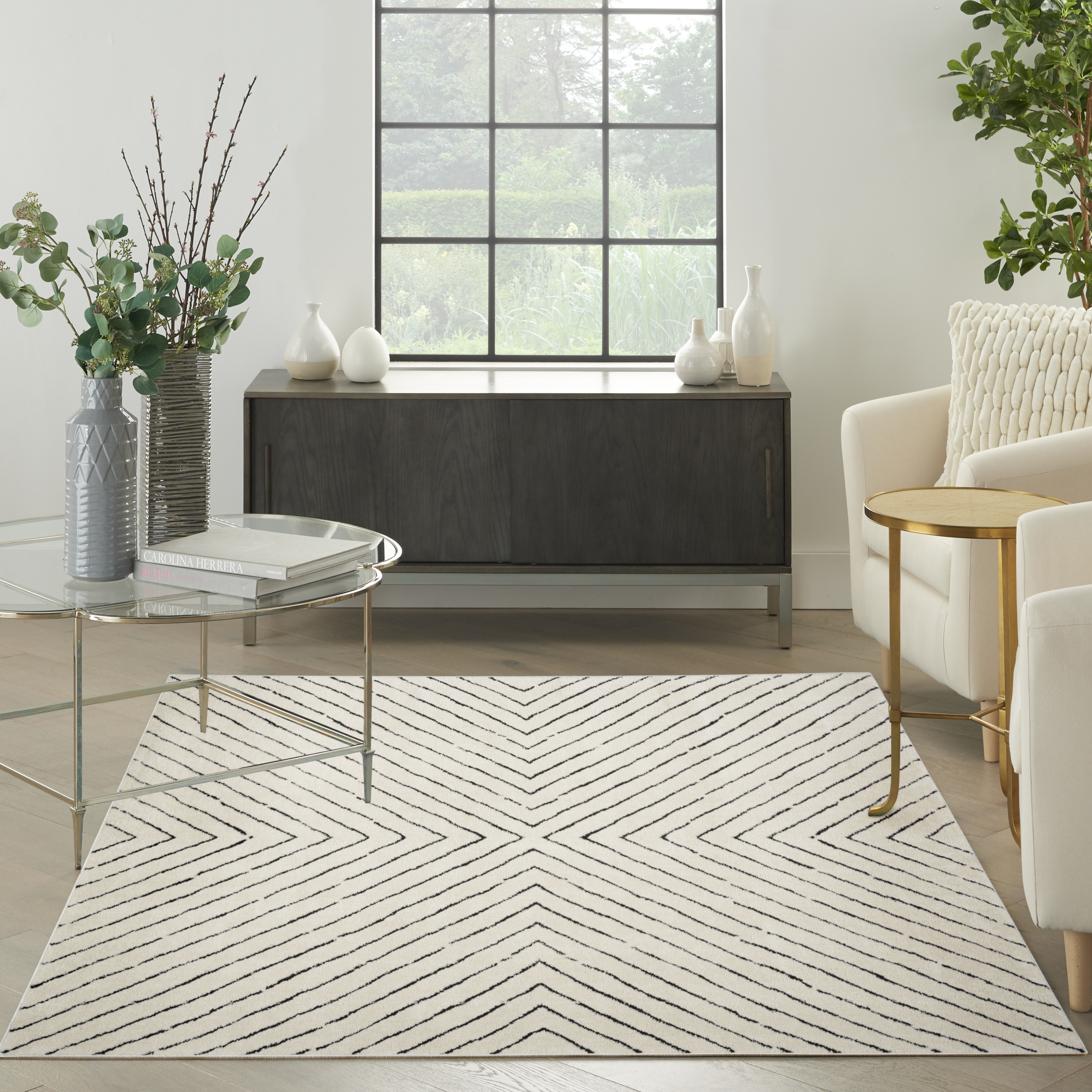 Nourison Modern Comfort 7'10" x 9'10" Ivory Black Scandinavian Indoor Rug