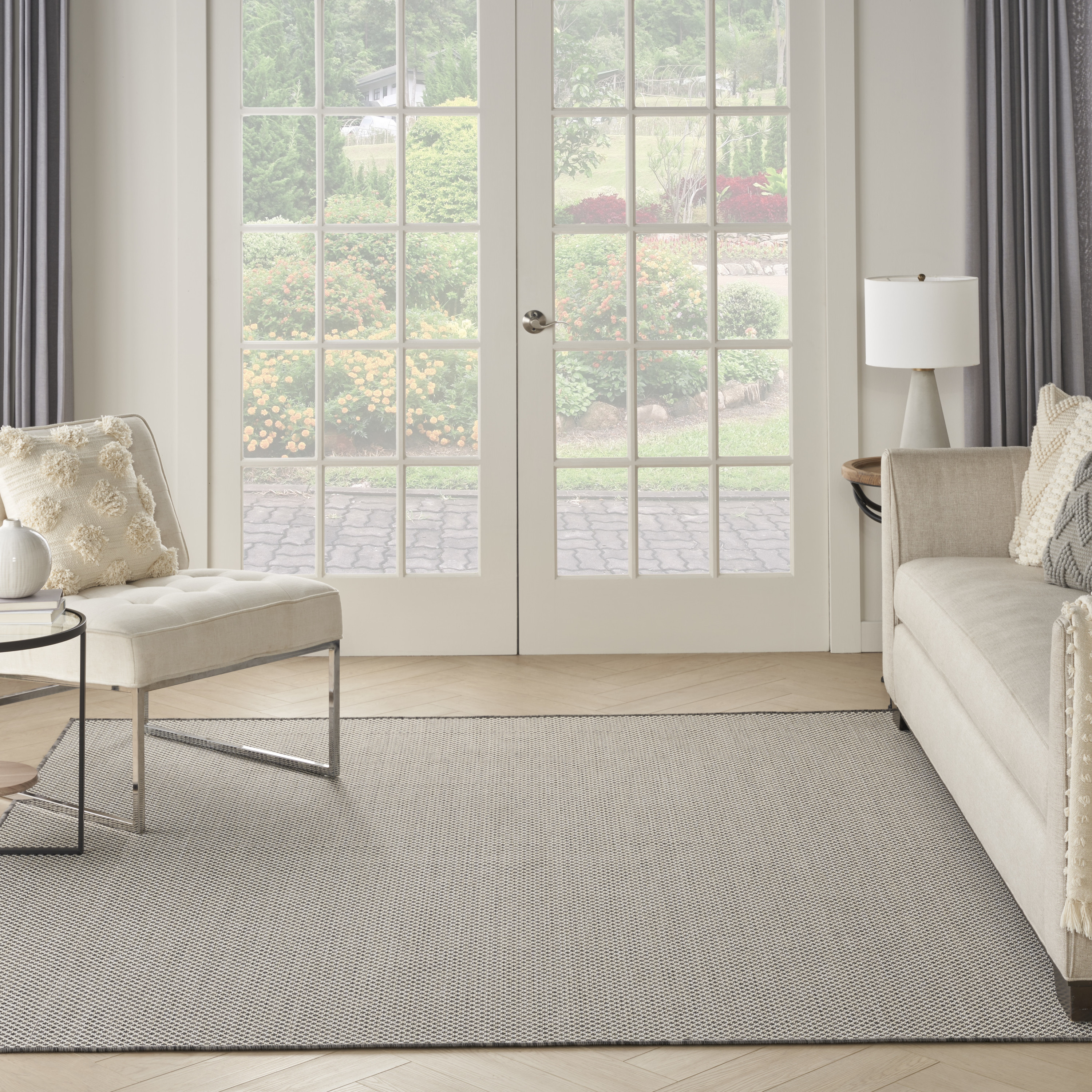 Nourison Courtyard 8' x Square Ivory Charcoal Modern Rug