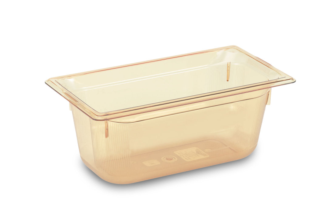 Third-size 6-inch-deep Super Pan® high-temperature plastic pan in amber