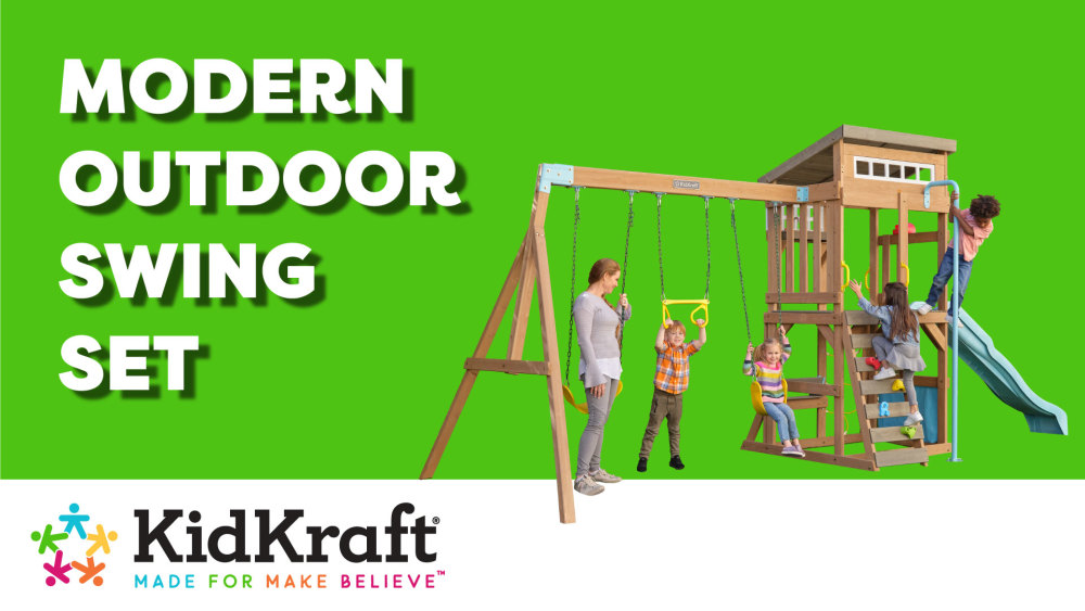 KidKraft Modern Wooden Outdoor Swing Set with Slide and Fireman's Pole - image 2 of 14