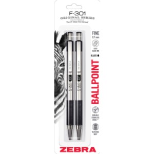F-301 Retractable Ballpoint Pen, 0.7 mm, Black, 2-Pack