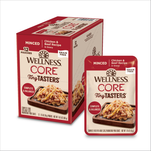 Wellness CORE Tiny Tasters Minced Chicken & Beef Front packaging