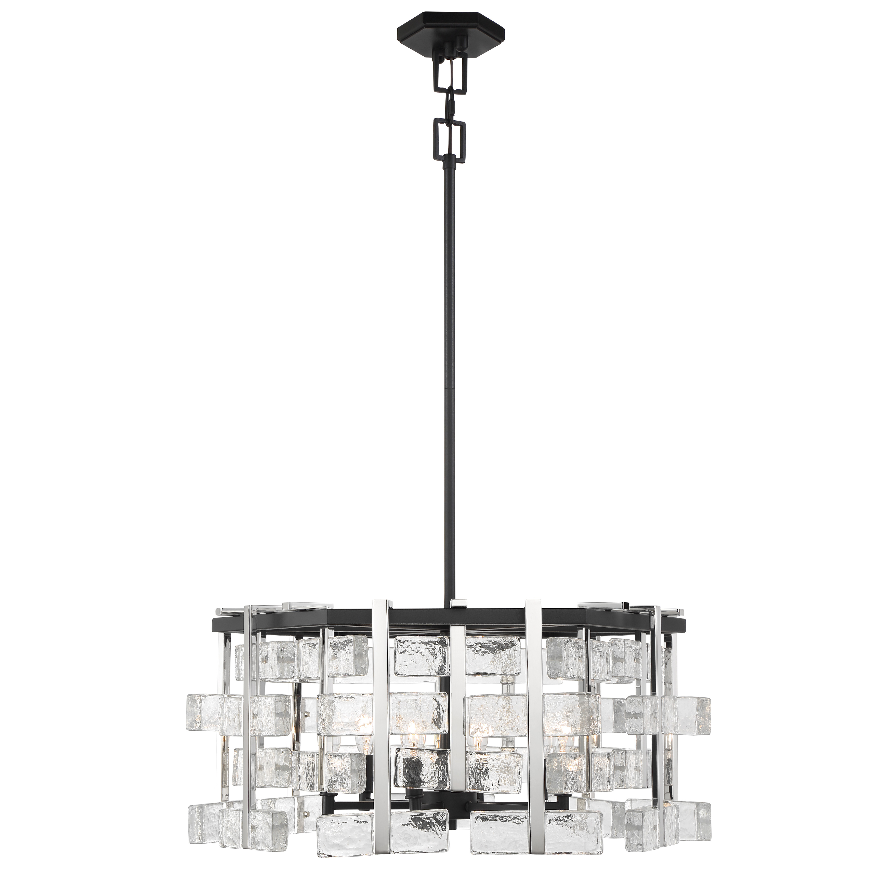 The Painesdale 6-Light Pendant combines contemporary design with industrial charm through its striking Sand Coal and Polished Nickel finish. At 27.75 inches wide, it provides substantial presence while maintaining refined proportions. - alternate view