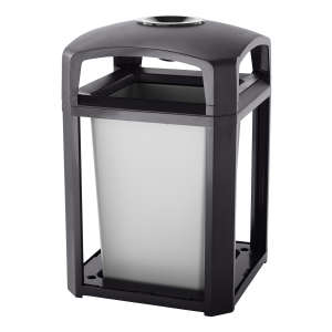 Rubbermaid Commercial, Landmark Series®, Dome Top with Ash Tray, 35gal, Resin, Sable, Square, Receptacle Frame