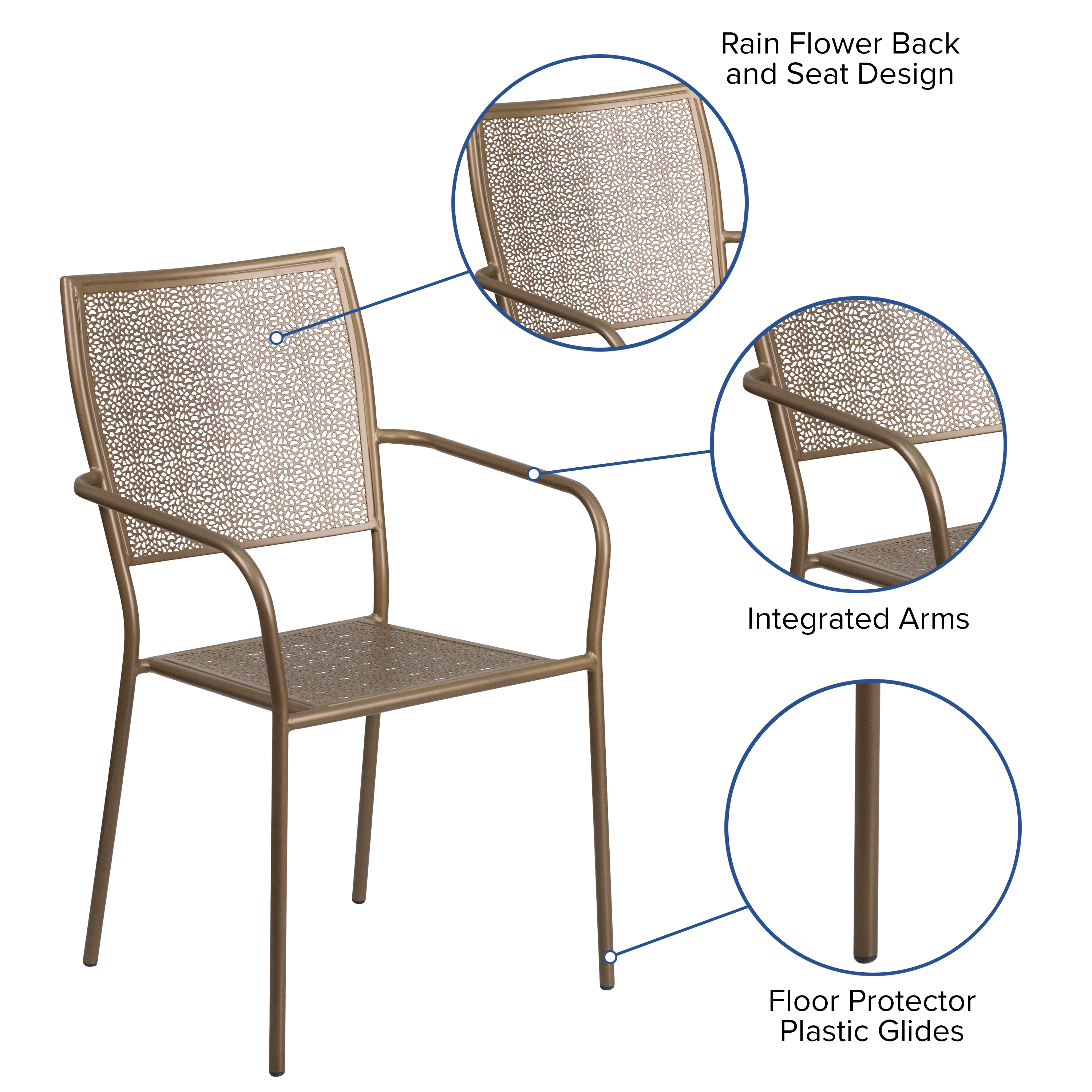 Commercial Grade Sky Blue Indoor-Outdoor Steel Patio Arm Chair with Square Back - Picture 34 of 61