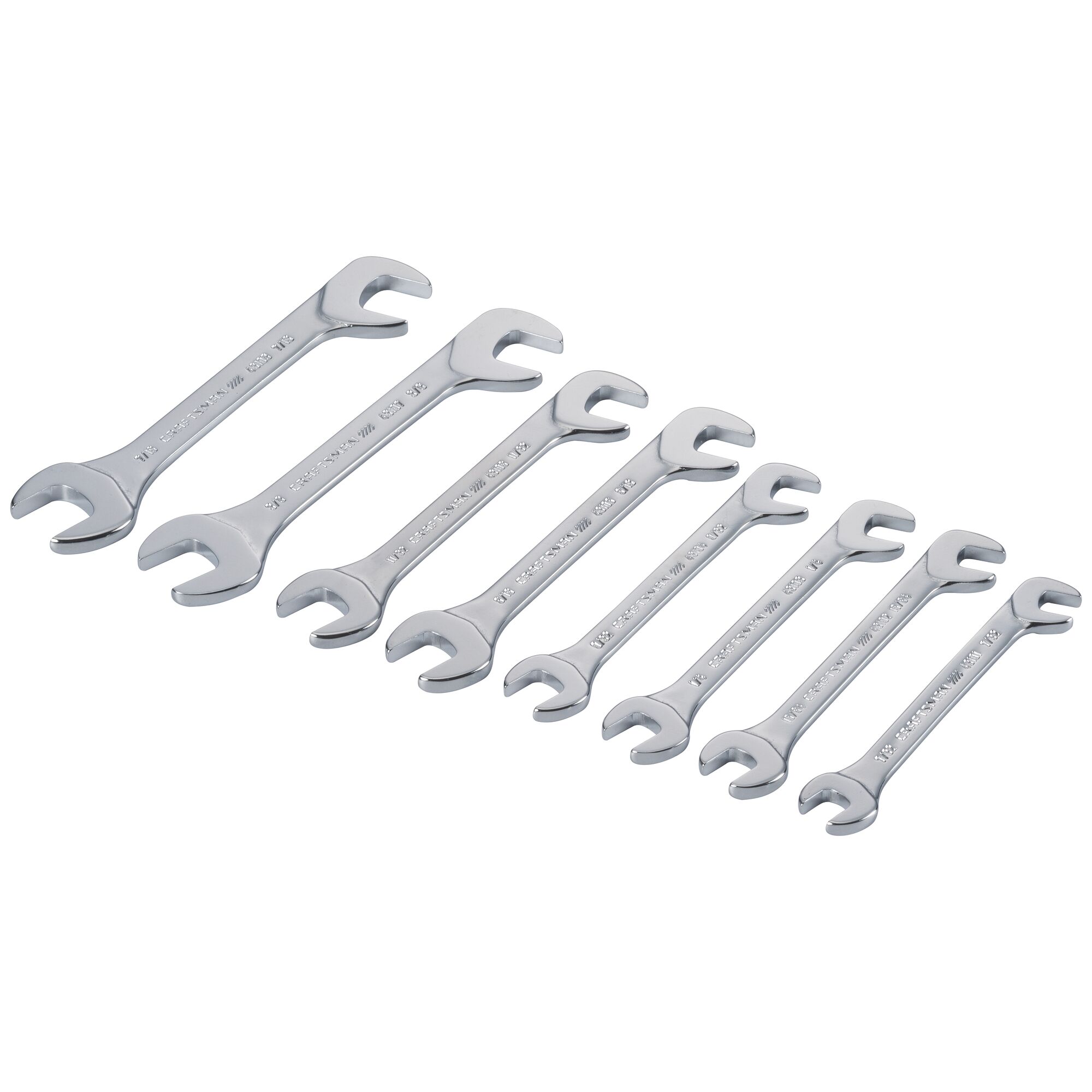 Left profile of set of 8 S A E open end wrenches.