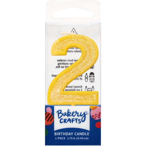 2 Mini Yellow Glitter Numeral Candles