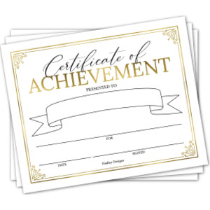 Elegant Gold Award Certificates of Achievement for Students, Set of 25