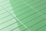 Chroma Absint 3×10 ceramic tile in glossy green finish for backsplash and bathroom use