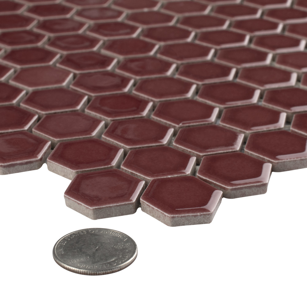 Tribeca 1″ Hex Glossy Rusty Red 10-1/4 in. x 11-7/8 in. Porcelain Mosaic Tile