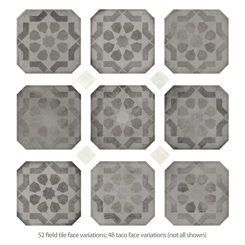 Laverton Octagon Deco Sombra with Taco Nieve 7-7/8 in. x 7-7/8 in. Porcelain Floor and Wall Tile