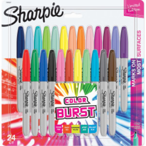 Permanent Markers, Fine Point, Assorted Bright Colors, Quick-Drying, 24 Count