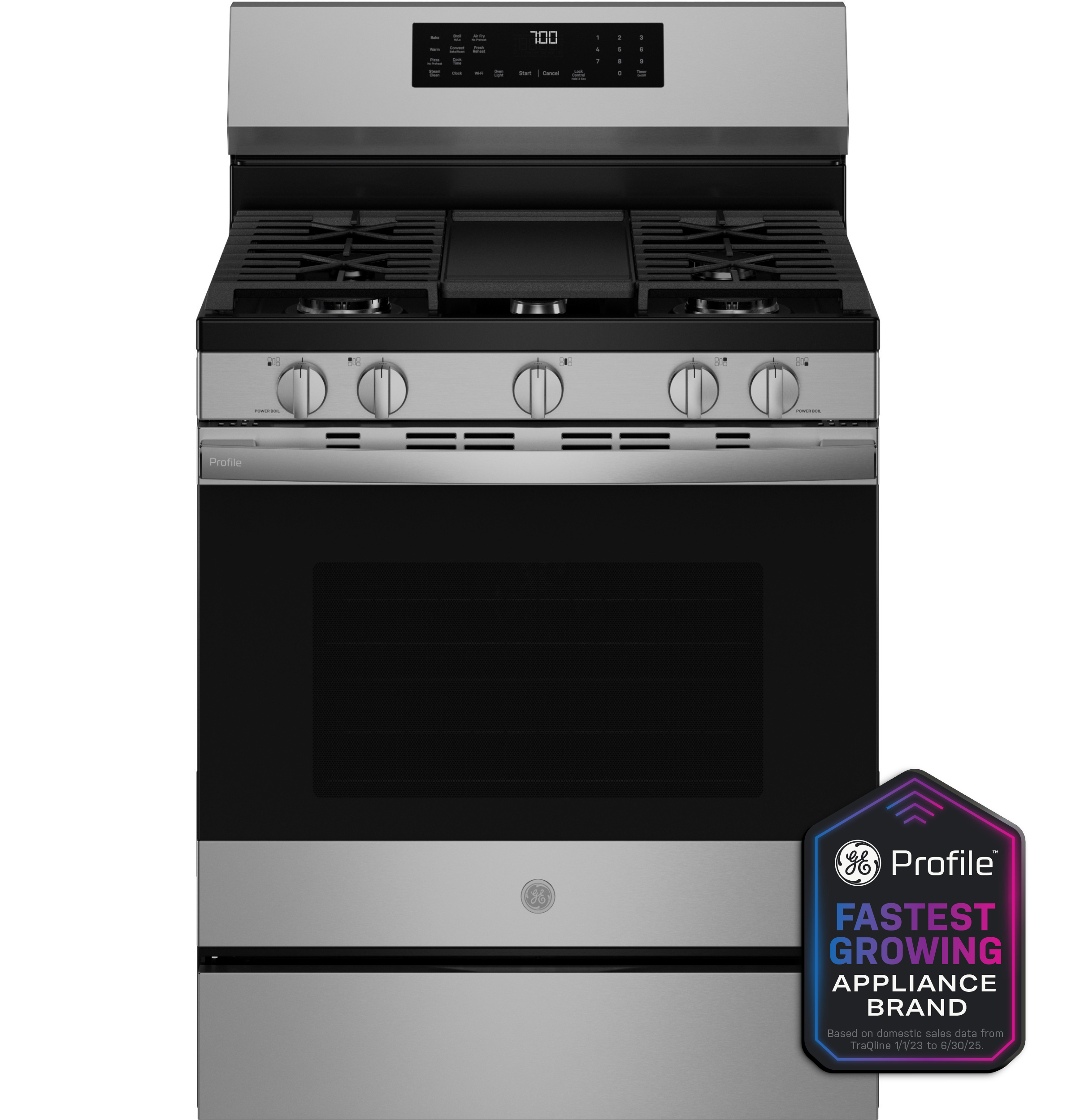 GE Profile™ 30” Smart Free-Standing Gas Convection Range with No Preheat Air Fry and EasyWash™ Oven Tray