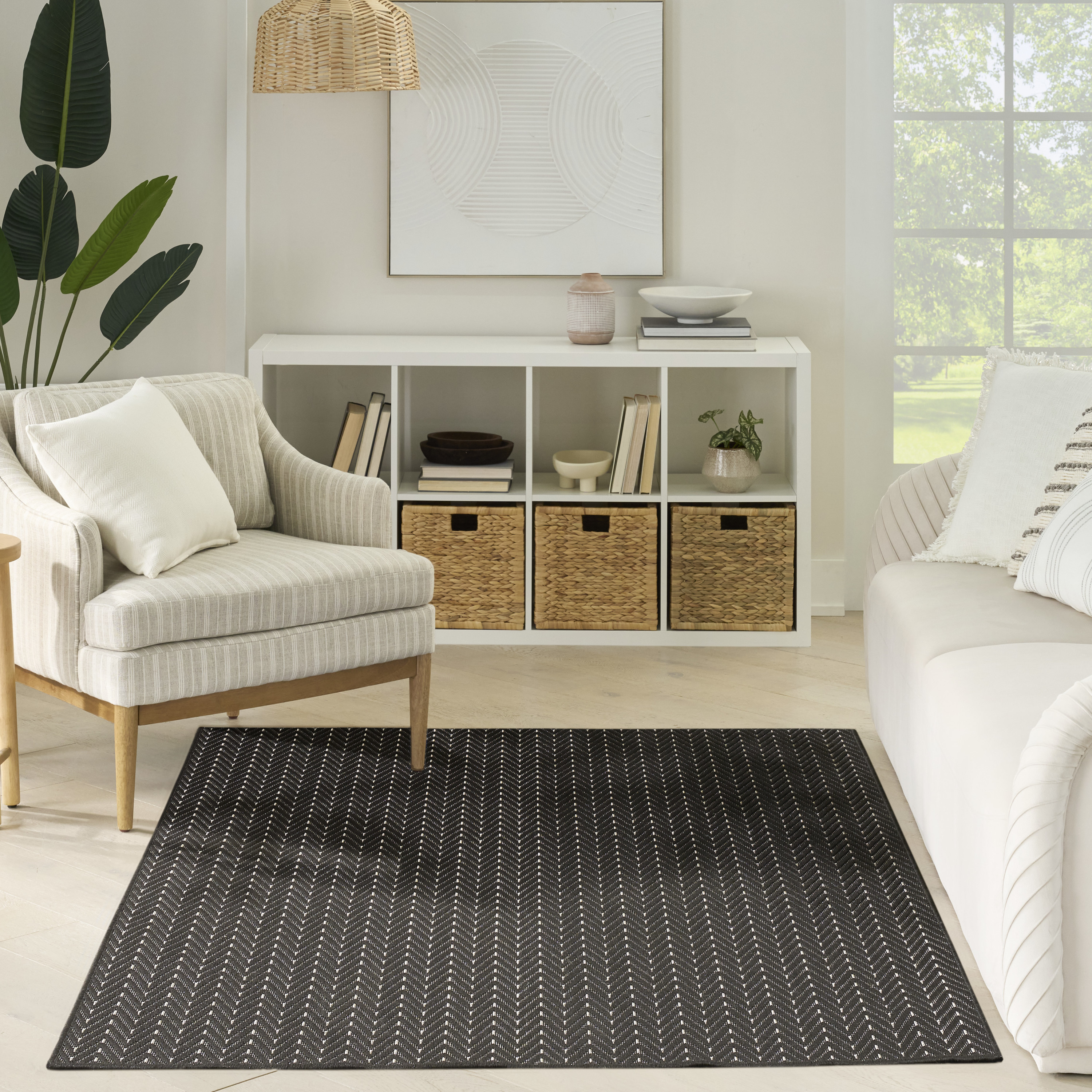 Nourison Horizon Indoor/Outdoor 6' x 9' Black Modern Rug