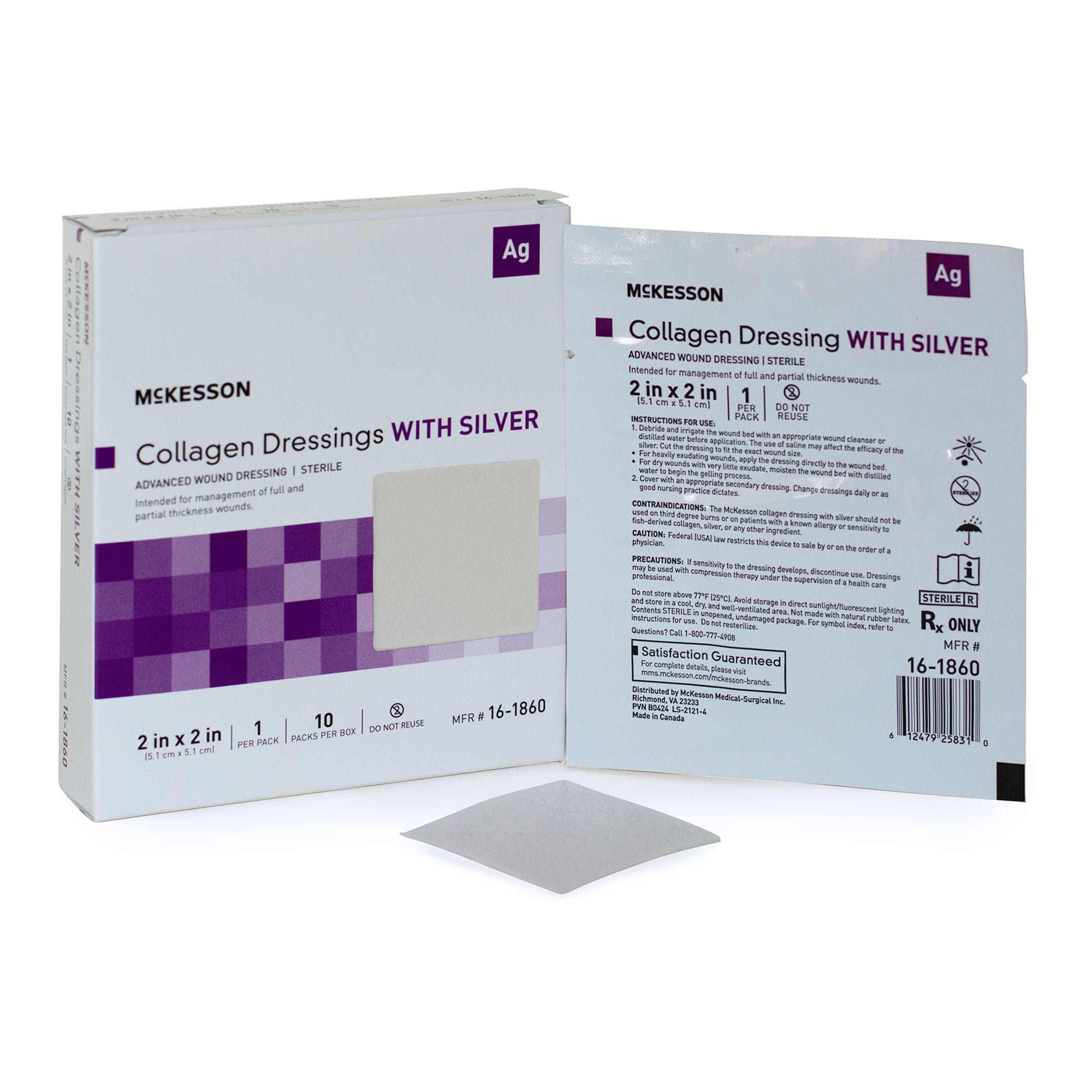 McKesson Silver Collagen Dressing, 2 x 2 Inch