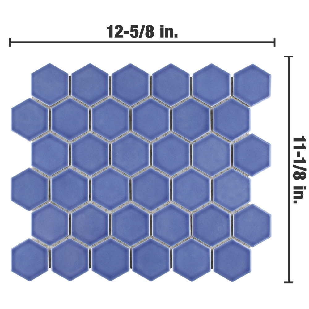 Tribeca 2″ Hex Glossy Periwinkle 11-1/8 in. x 12-5/8 in. Porcelain Mosaic Tile