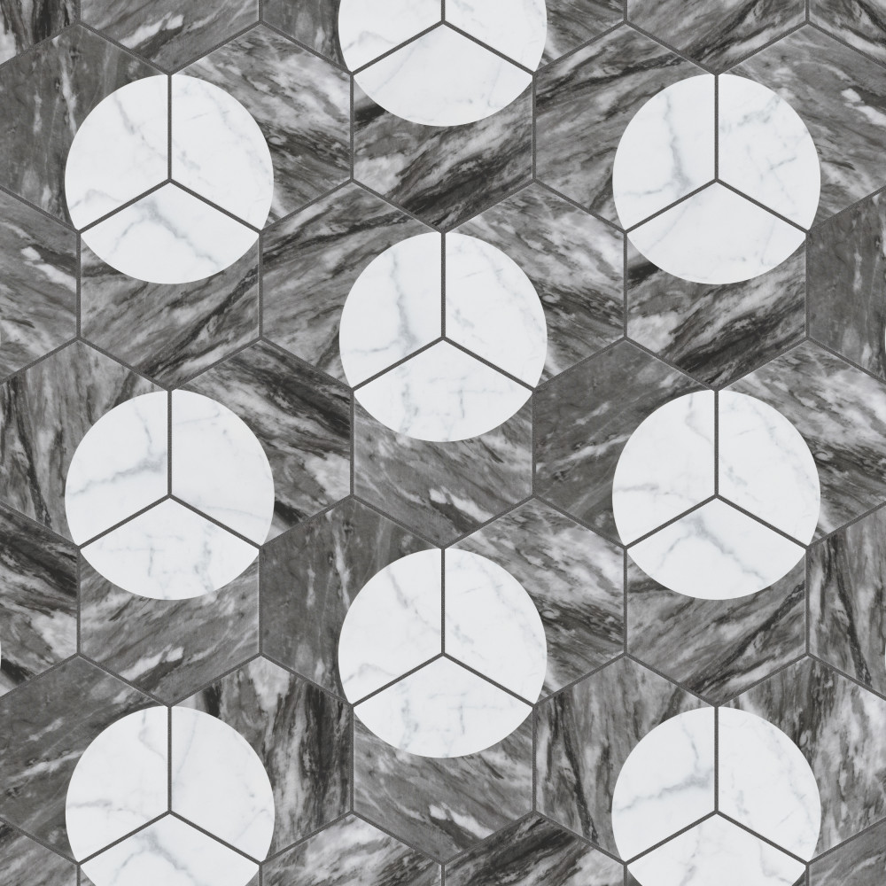 Classico Bardiglio Hex Moon Carrara 7 in. x 8 in. Porcelain Floor and Wall Tile
