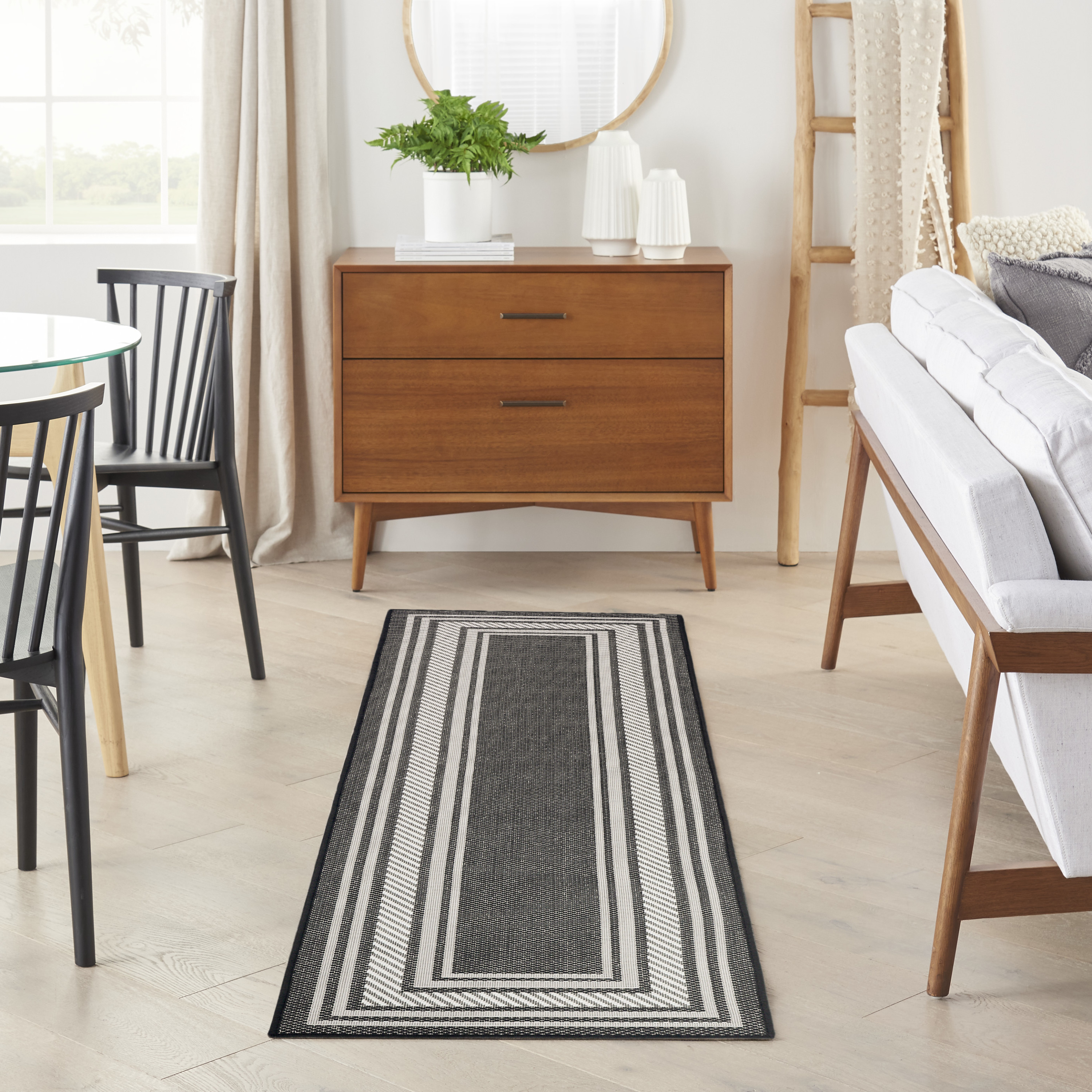 Nourison Horizon Indoor/Outdoor 2'2" x 8' Black Modern Rug
