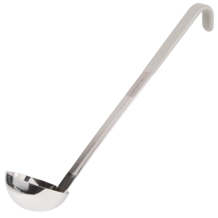 4-ounce one-piece heavy-duty stainless steel ladle with gray Kool-Touch® handle