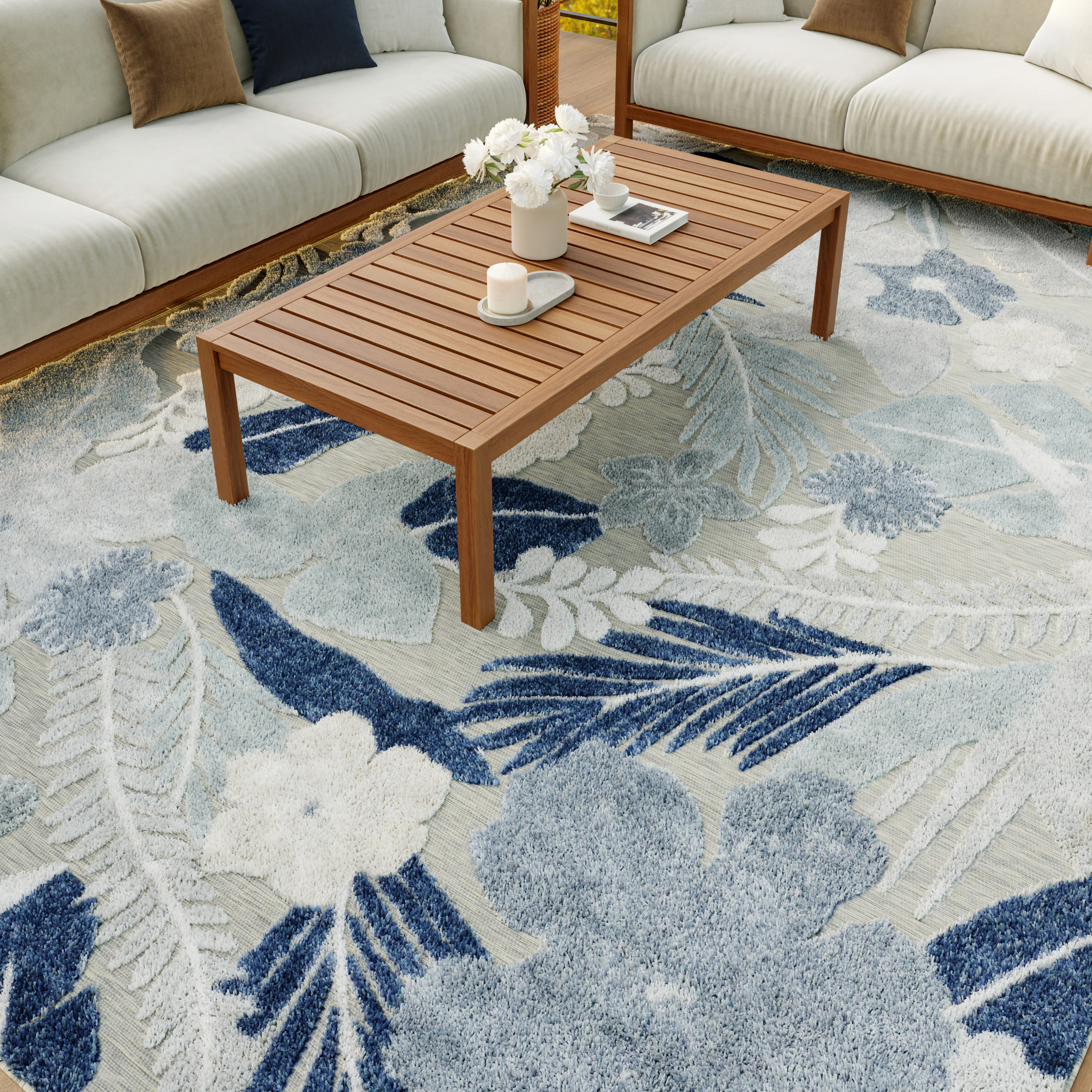 Nourison Suncoast 7'10" x 9'10" Grey Navy Tropical Rug
