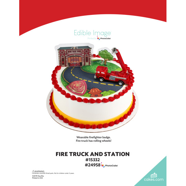 Fire Truck & Station The Magic of Cakes® PhotoCake® Enhanced Round Background Page