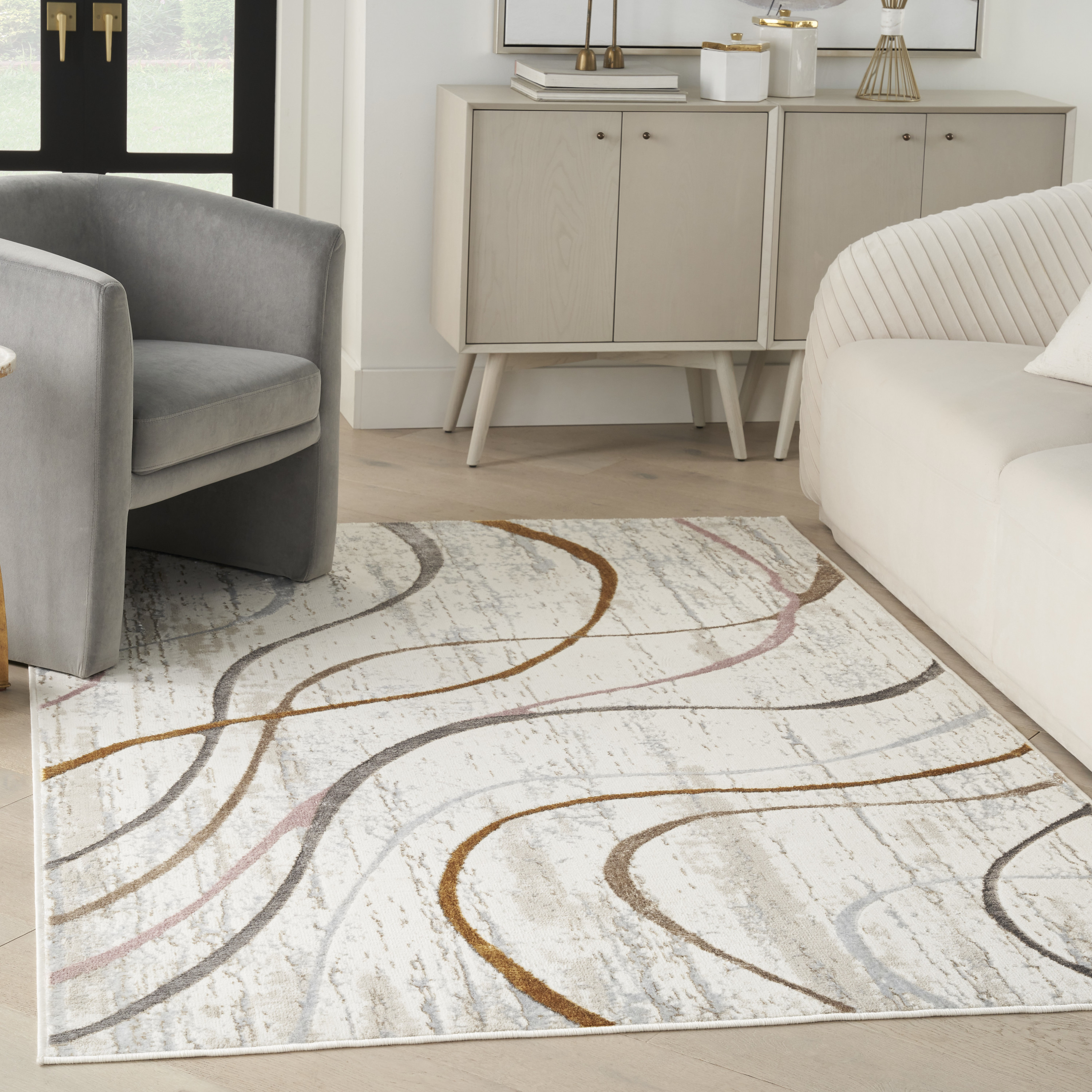Nourison Glitz 5'3" x 7'3" Ivory Multicolor Modern Indoor Rug