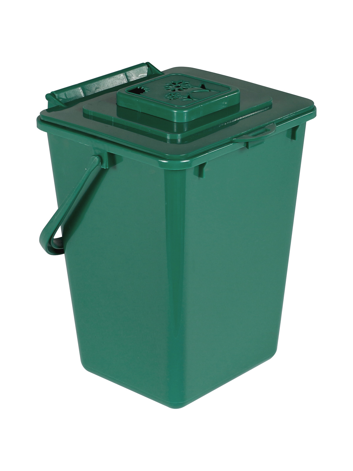 Busch Systems green Kitchen Composter container with vented lid and handle made from 100% post-consumer-recycled material