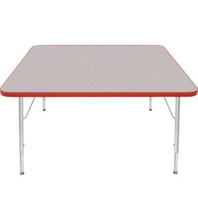 Creative Colors® Activity Table, Square, 48" x 48", Gray Nebula Top Color, Red Edge Color, Standard Leg Height, Platinum Silver