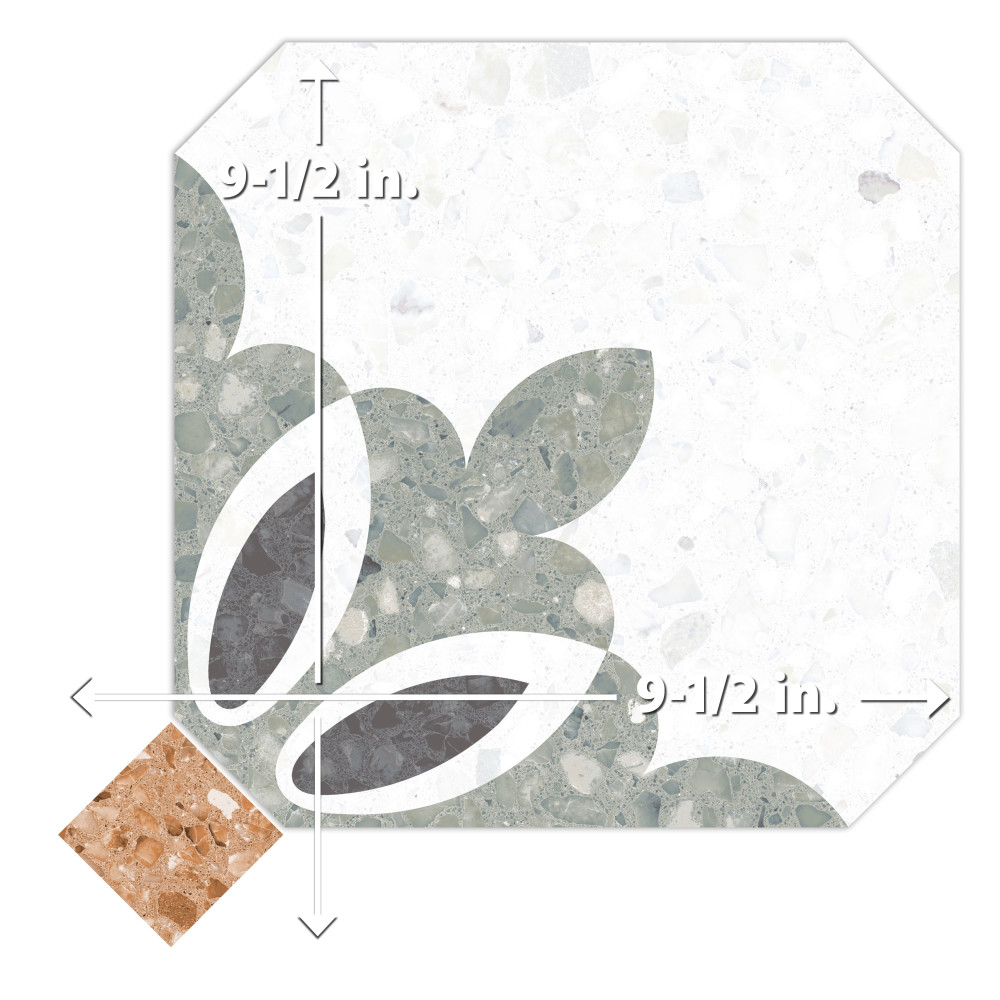 Riviera Octagon Verde with Taco Rojizo 7-7/8 in. x 7-7/8 in. Porcelain Floor and Wall Tile