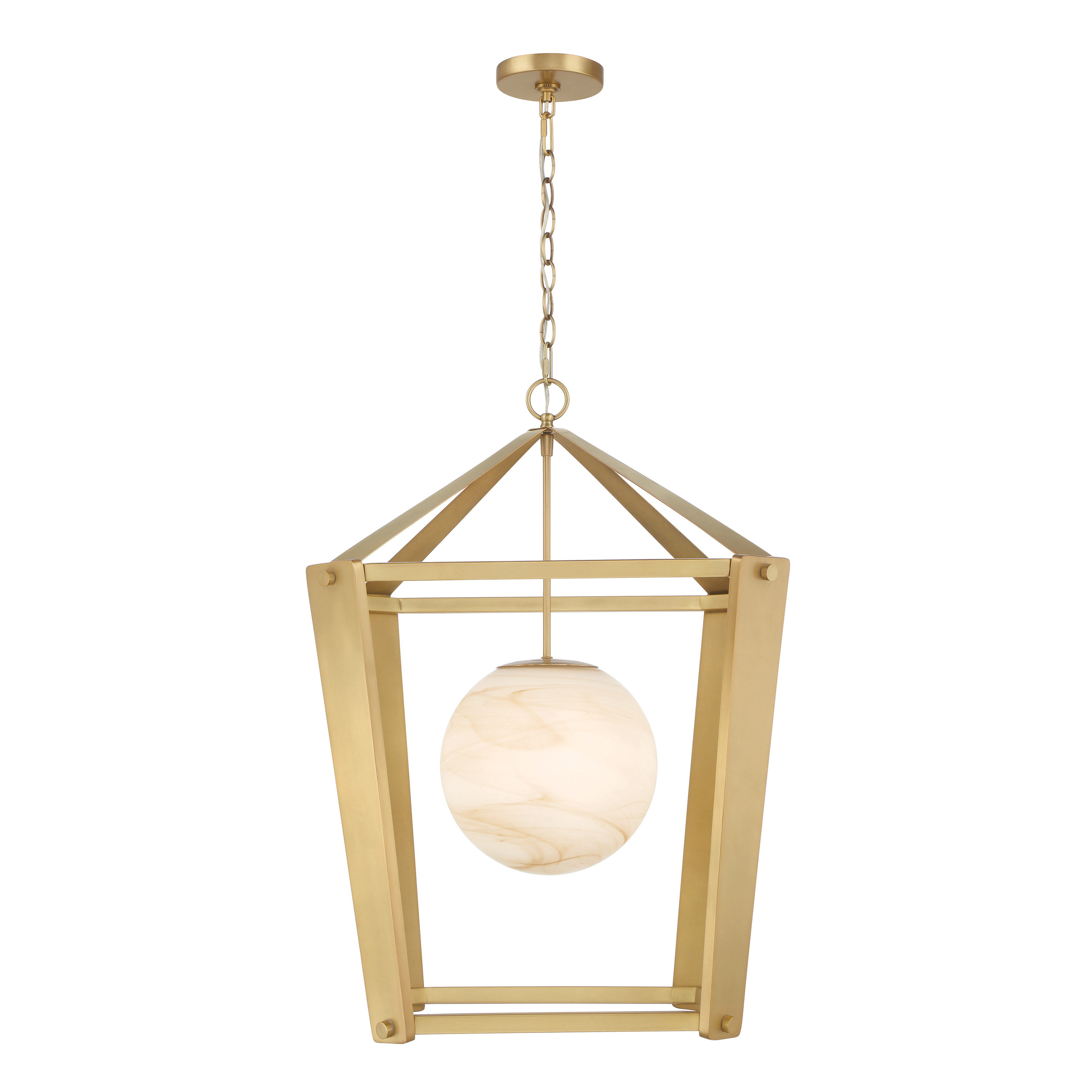 The Shimmer pendant combines classic brass warmth with artisan glass craftsmanship. Its 20.5-inch etched opal amber swirl shade creates a soft, inviting glow perfect for dining spaces and entryways. - alternate view
