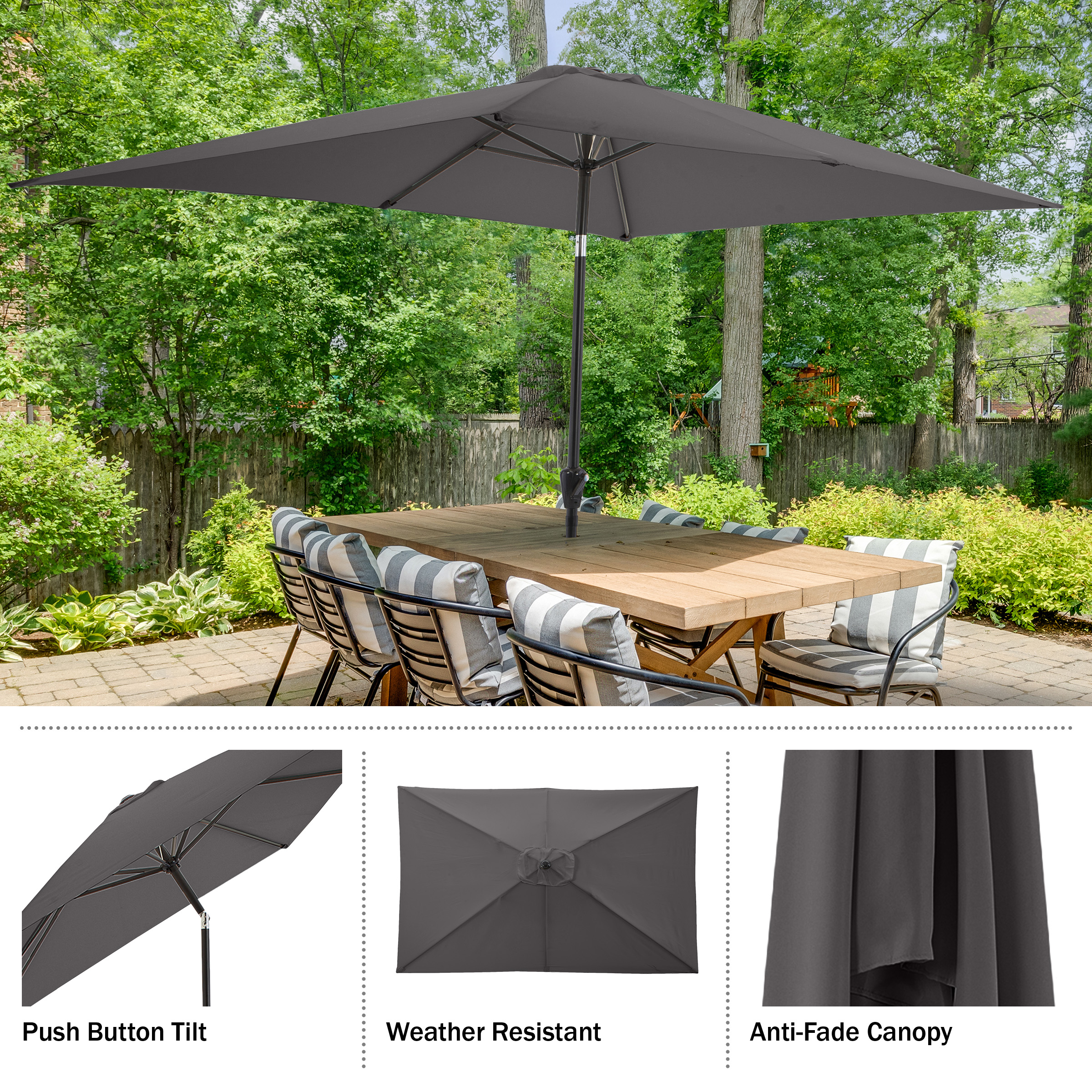 10Ft Rectangle Umbrella Easy Crank Sun Shade Push Button Tilt Pool Shade - Picture 9 of 21