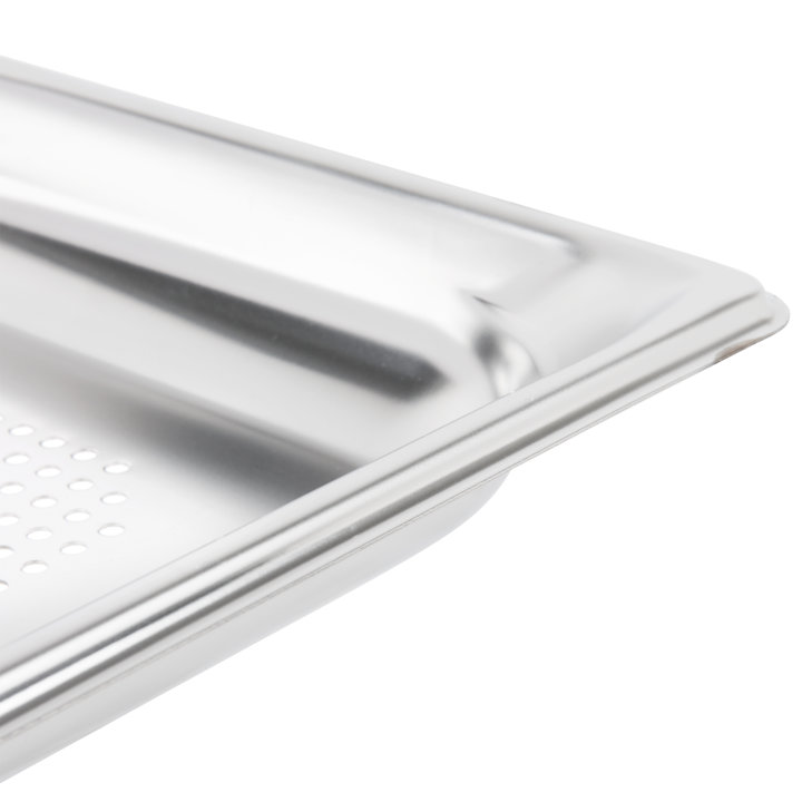 Half-size 1 ½-inch-deep Super Pan 3® perforated stainless steel steam table pan