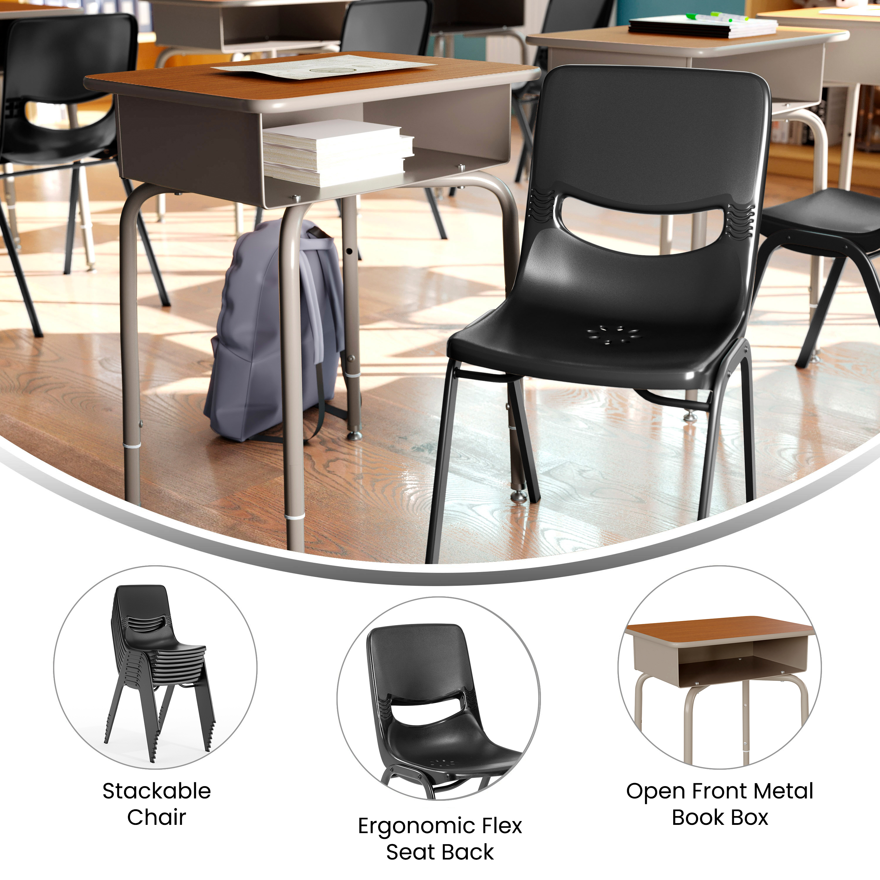 Jacobs Desk/Chair Set with Metal Open Front Storage Box, Gray Granite Desktop...
