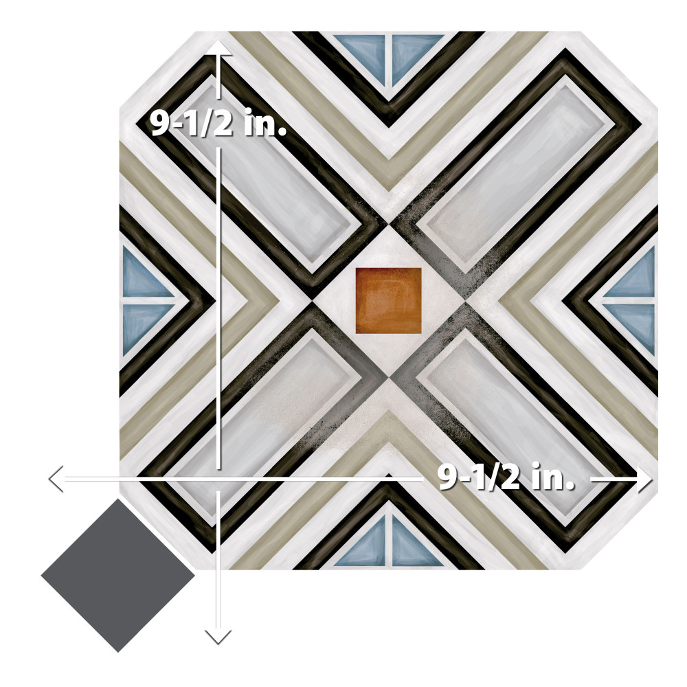 Vaudeville Octagon Deco Ritter with Taco Antracita 7-7/8 in. x 7-7/8 in. Porcelain Floor and Wall Tile