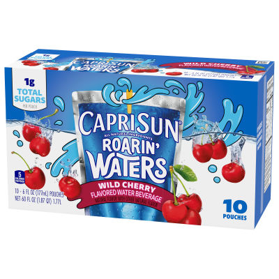 Capri Sun Roarin' Waters Wild Cherry Waterfall Naturally Flavored Water Beverage, 10 ct Box, 6 fl oz Drink Pouches