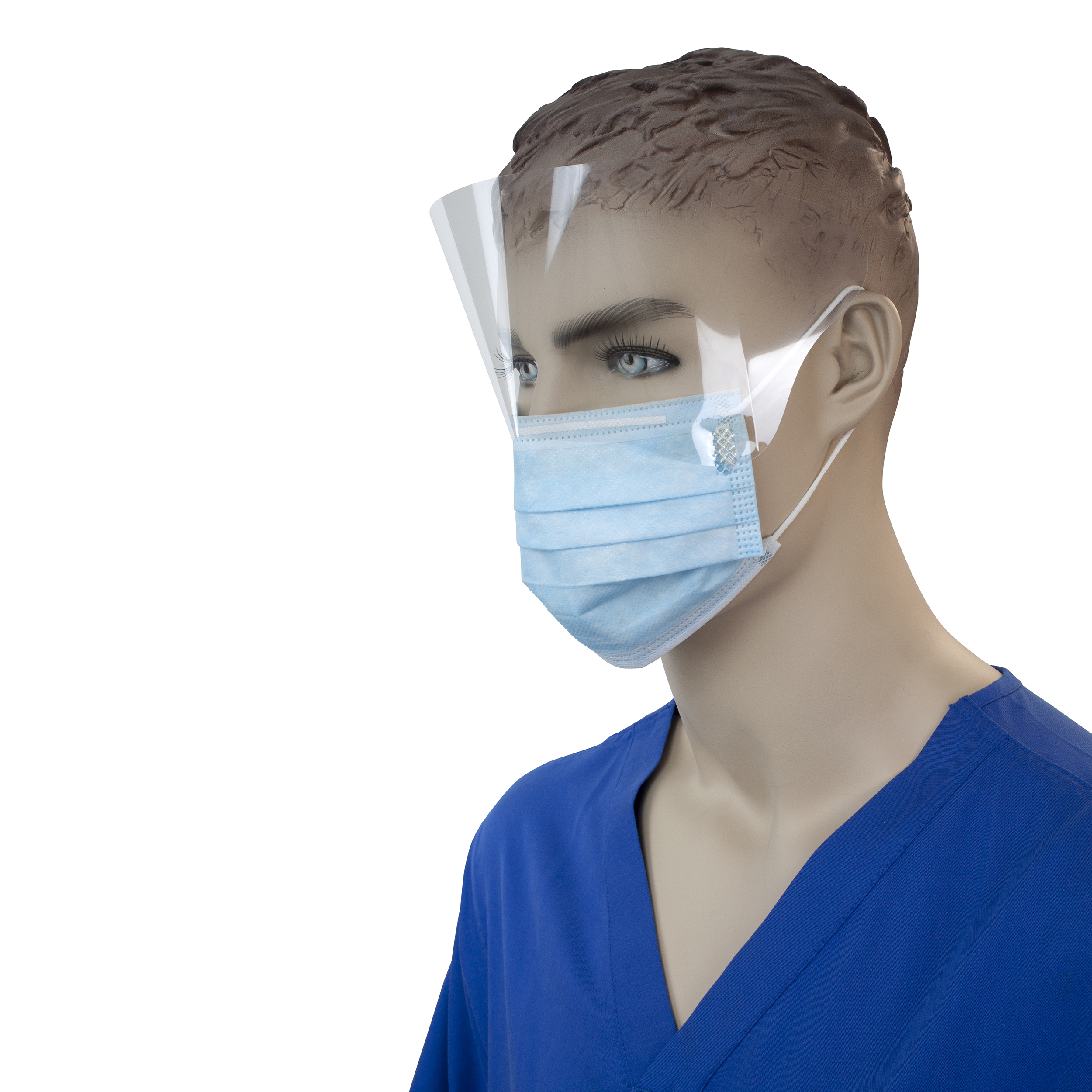 Procedure Face Mask with Ear Loop & Plastic Shield - Blue