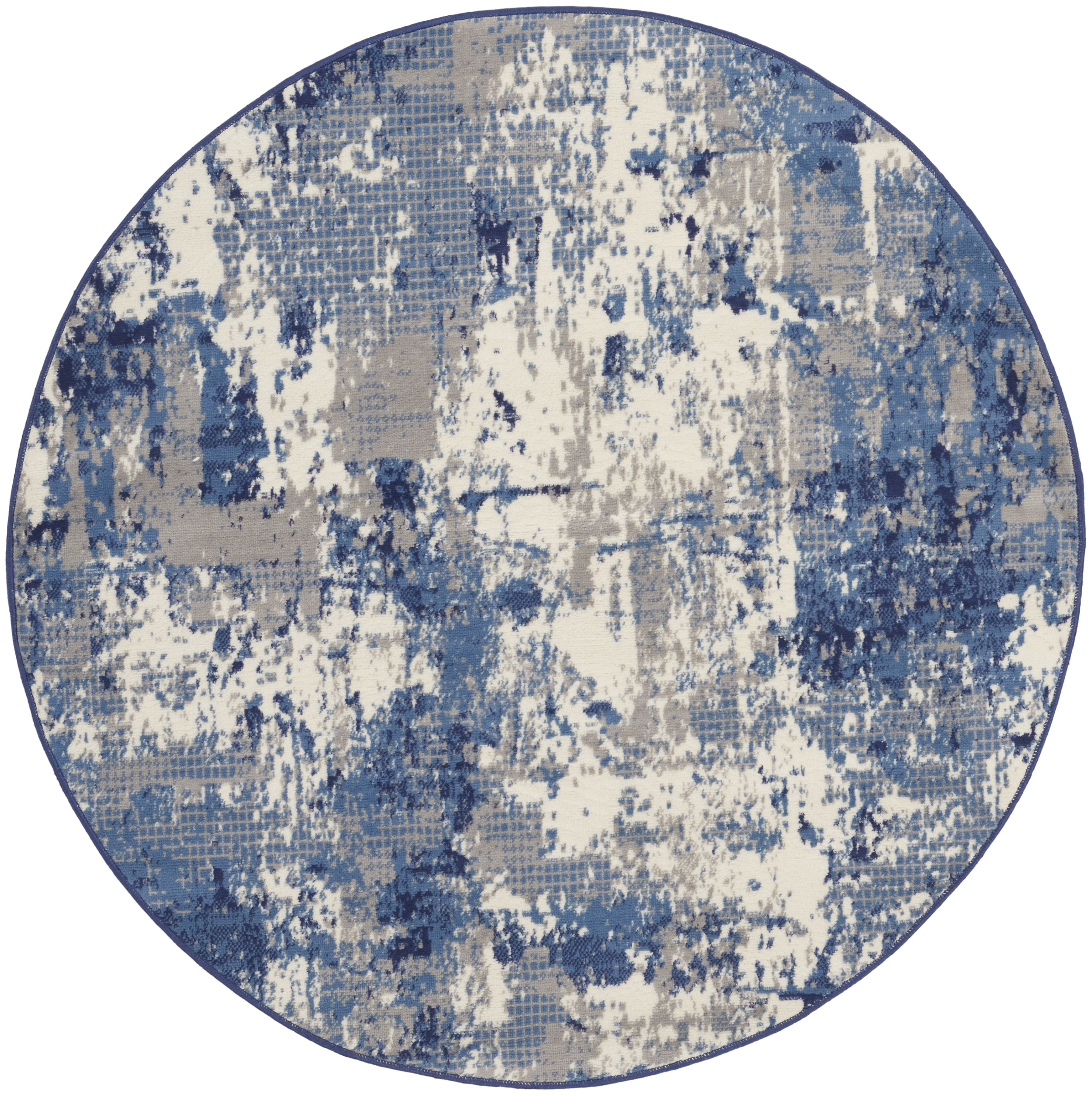 Nourison Grafix 4' x Round Navy Blue Modern Indoor Rug
