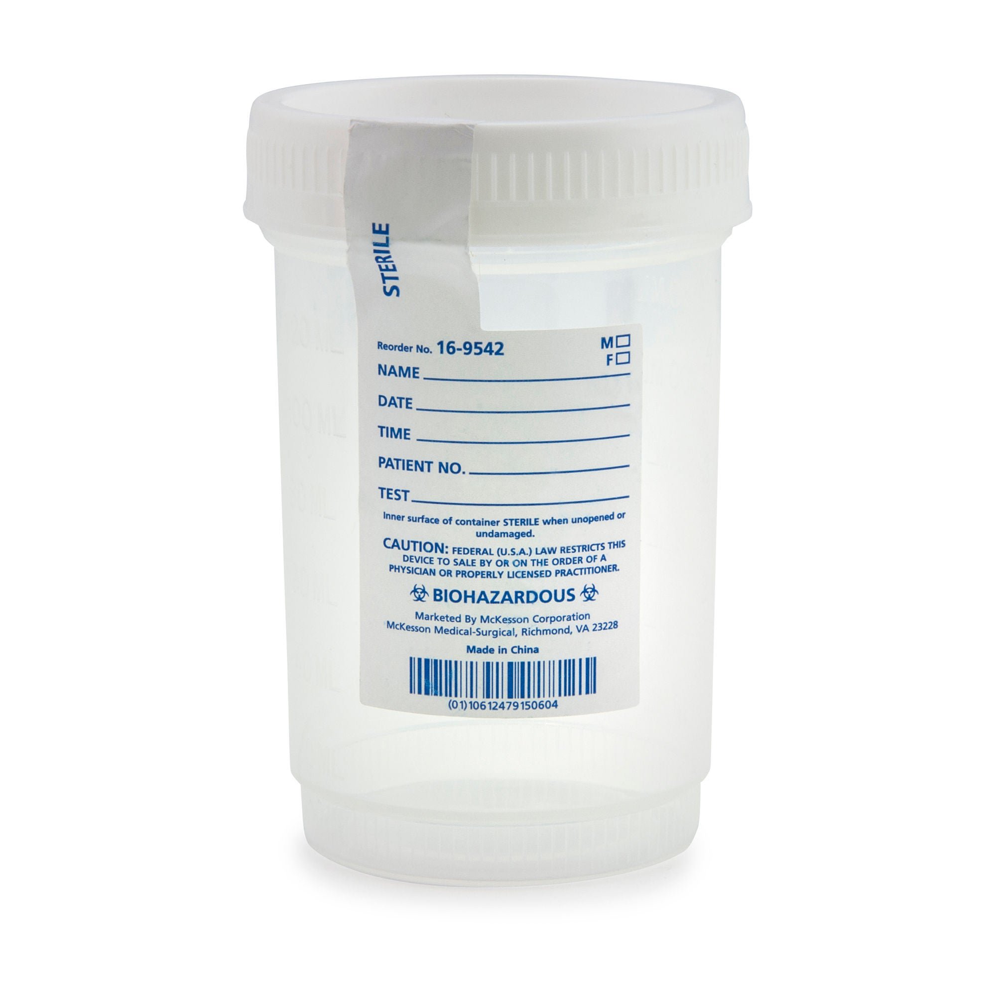 McKesson Specimen Container for Pneumatic Tube Systems, 120 mL
