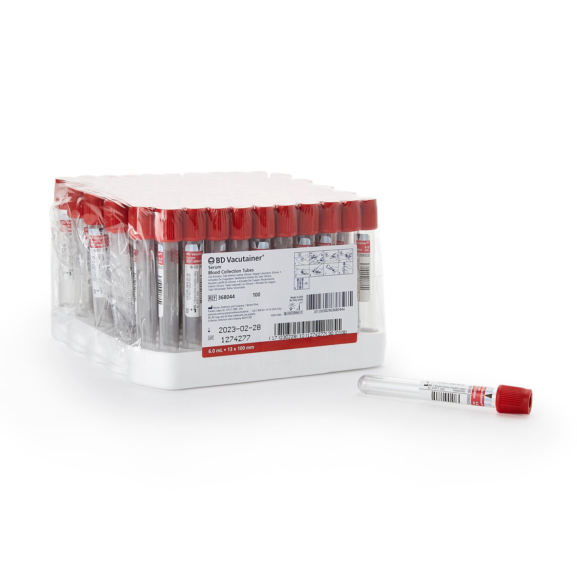 BD TUBE, BLD COL CLOT RED 6ML PLAS VACUTAINER (100/PK 10PK/CS)